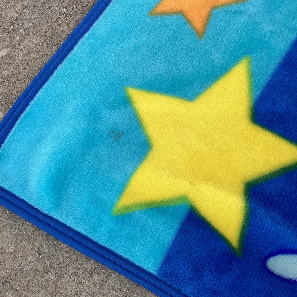 Vtg HTF San Marcos Elmo Plaza Sesamo Baby Blanket Hora De Dormir Blue 1999 Flaw